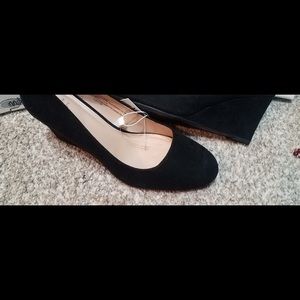 Black velvet wedge heels